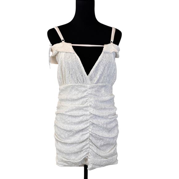 NEW ASOS NORDSTROM White Ruched Toggle Detail Strappy Textured Mini Dress Size 8 - Picture 6 of 9